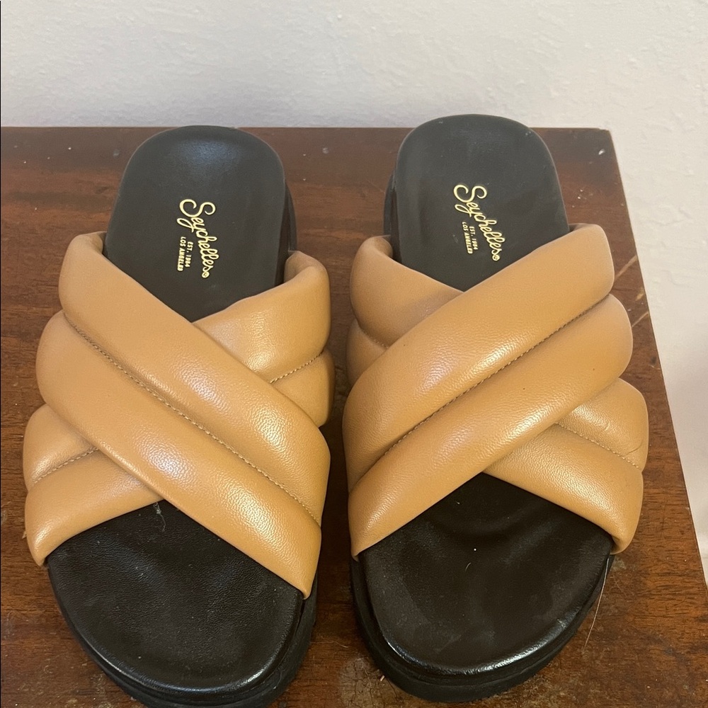 Seychelles Camel Cross Strap Slides